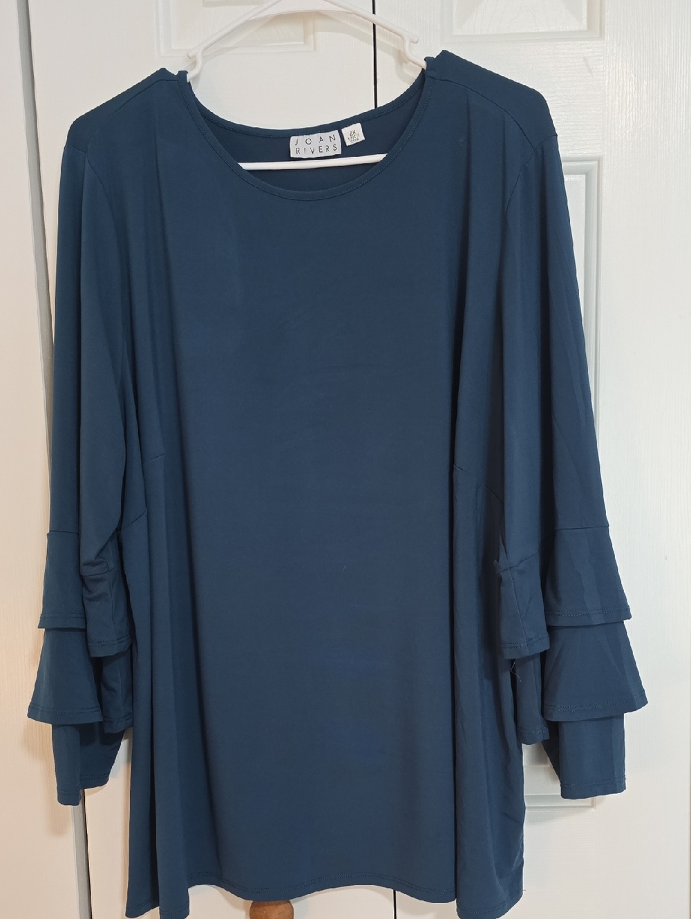 Joan Rivers Navy Blue Ruffle Sleeve Blouse
